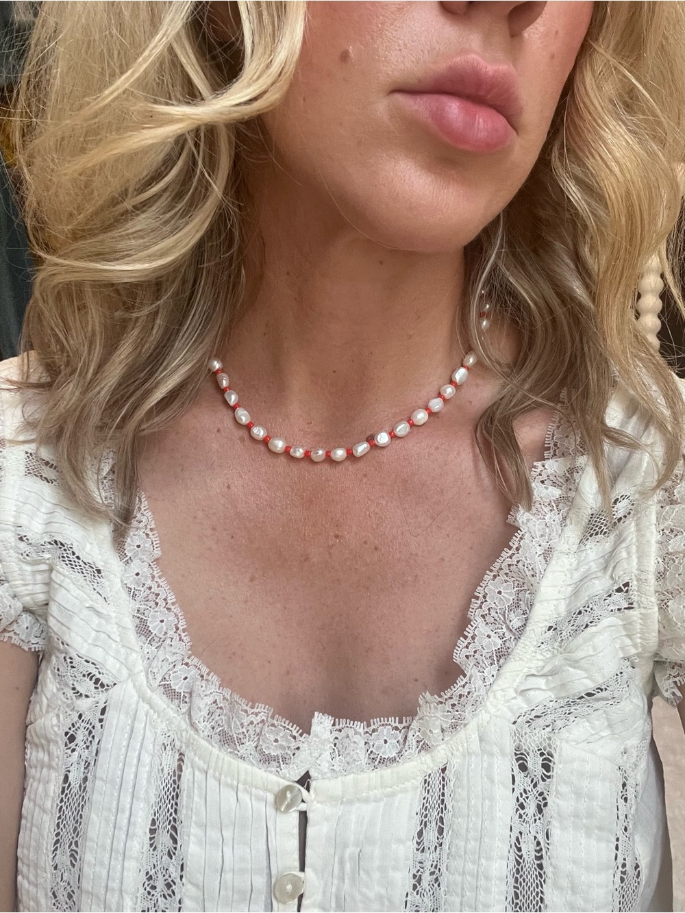 Pearl and red Beaded Necklace - Women Jewelry